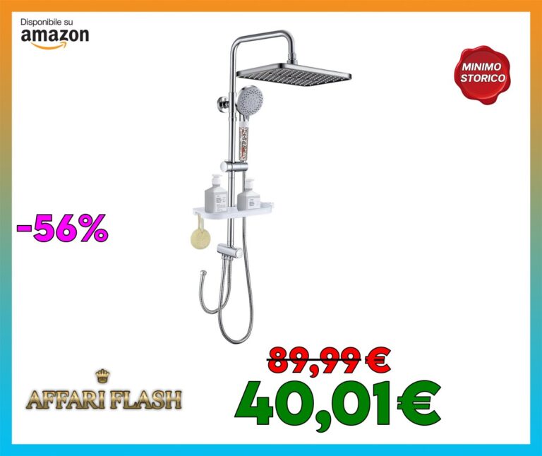 GAOZHI Soffione Doccia a Pioggia 28×18 cm Doccia a Pioggia Quadrata senza Raccordo con 5 Doccette Funzionali Raccordo per Doccia con Mensola Portaoggetti Soffione Doccia Asta Doccia Regolabile