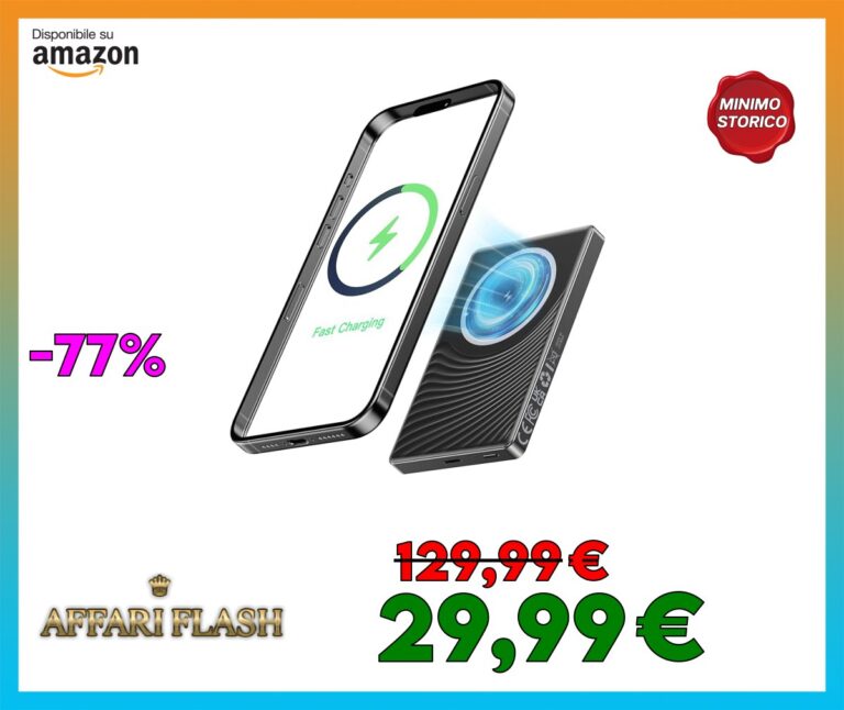 Magsafe Power Bank 10000mAh, Mini PowerBank Wireless 20W Ricarica Rapida con Ingresso e Uscita USB C, Caricatore Portatile Magnetico per iPhone 16/15/14/13/12 Pro Max/Mini/Plus (Nero)