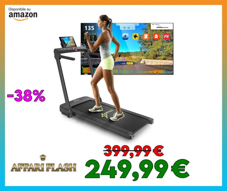 ️ ArtGo Tapis Roulant Salvaspazio 14 km/h, Pieghevole, Tapis Roulant Pieghevole, Spessore 14cm, Bluetooth, Bluetooth + APP Interattive, 12 Programmi, Compatto, 2HP (Picco 4,5HP), Mod. RAFFAELLO