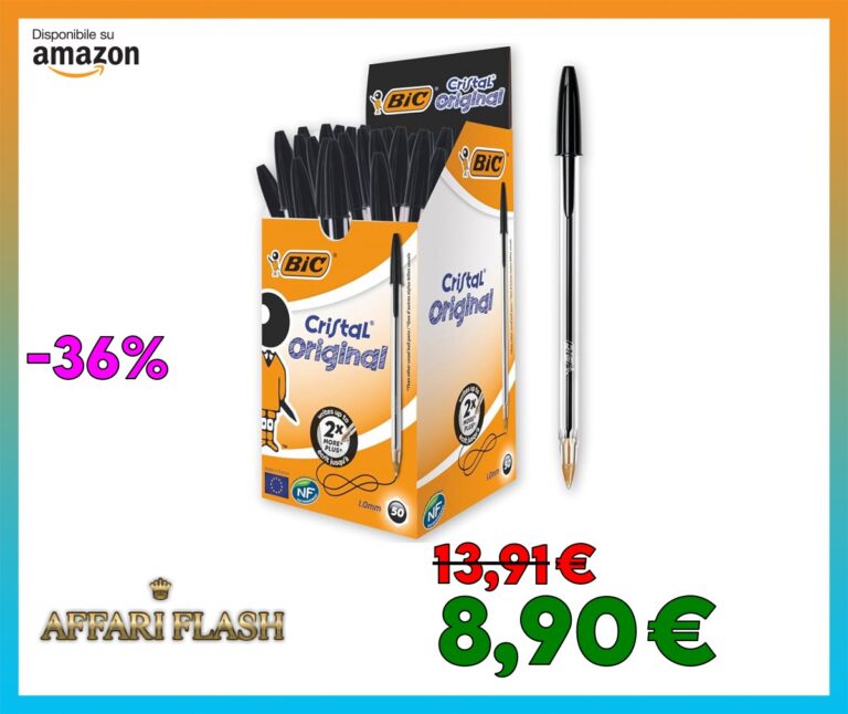 BIC Cristal Original, Penne Nere a Sfera, Punta Media (1.00 mm), Confezione 50 Penne Economiche, Cancelleria Scuola e Ufficio