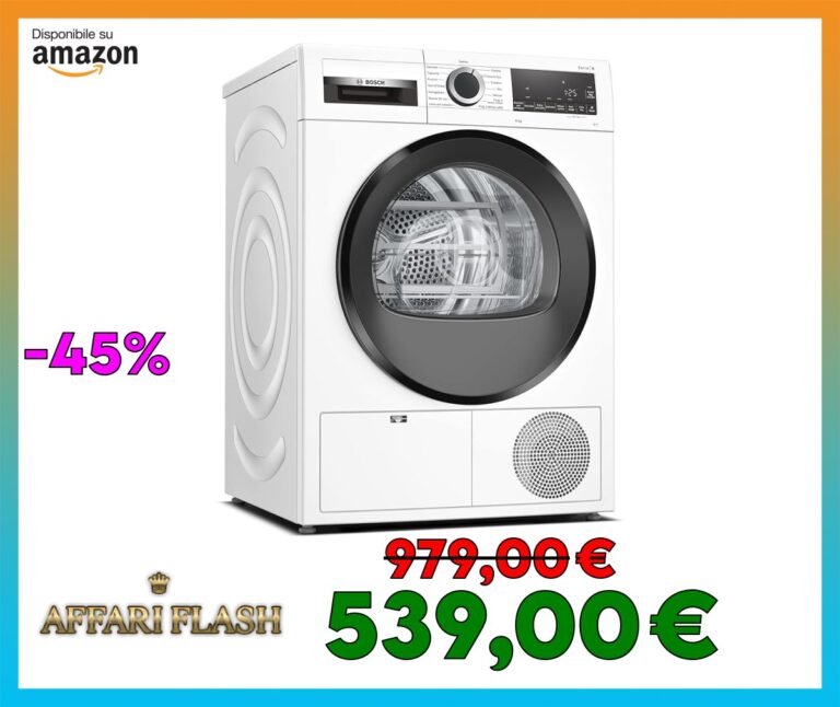 Bosch WQG23100IT Serie 6, Asciugatrice a pompa di calore, capacità 8 kg, EasyClean, Cestello Lana, Auto Dry, Programma Rapido
