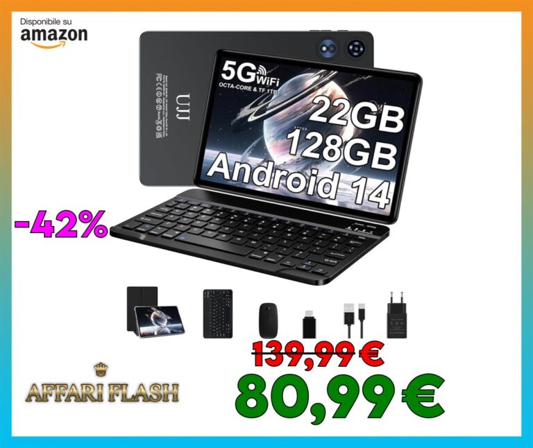 Android 14 Tablet 10 Pollici con 22GB RAM + 128GB ROM (TF/1TB), Octa