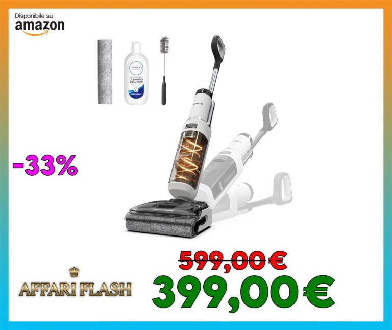 Tineco FLOOR ONE STRETCH S6 aspirapolvere a secco e umido, inclinazione fino a 180°, design compatto 13 CM autopulente e con asciugatura veloce a 70°C, pulizia dei bordi su ambo i lati