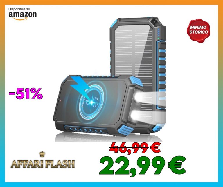 Caricatore Solare Power Bank Wireless 26800mAh