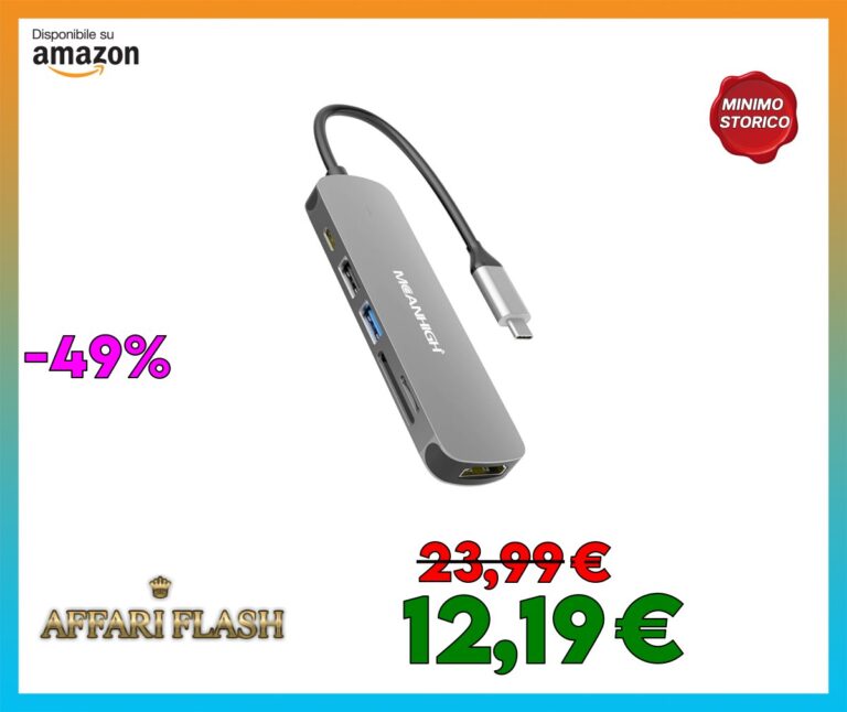 MEANHIGH Splitter da 6 in 1 Tipo C HDMI USB C Hub Dongle Multiporta 4K 30Hz Docking Station con SD/TF da 100 W per MacBook Air, MacBook Pro, XPS, Flash Drive, Mobile HDD