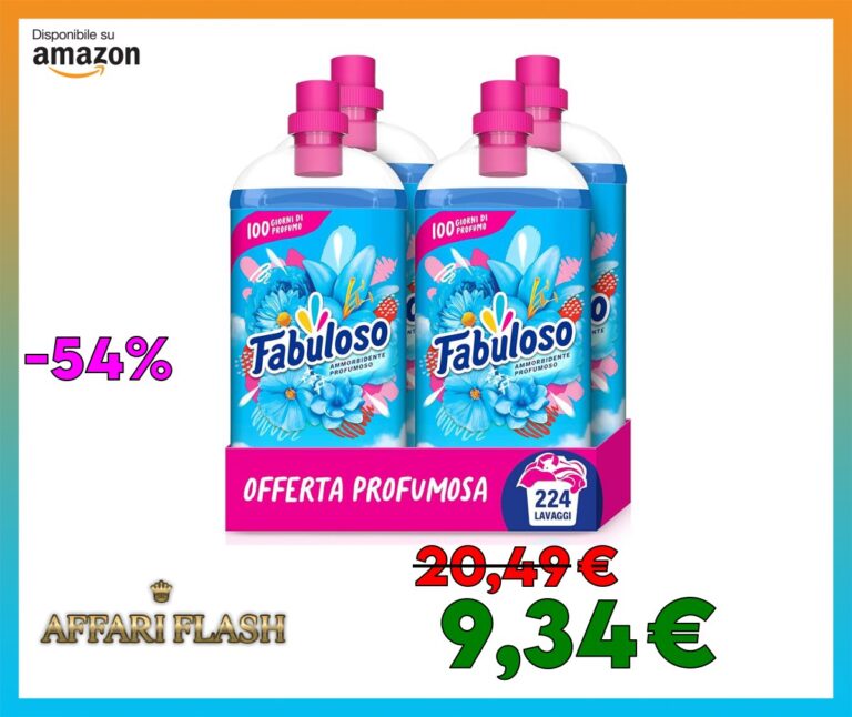 Fabuloso Ammorbidente Concentrato Profumato Fresco Mattino 4×1,25L | Bucato Morbido e Profumato per Settimane* | Fragranza Attivata dal Movimento | Rende i Capi Più Facili da Stirare** | 224 Lavaggi