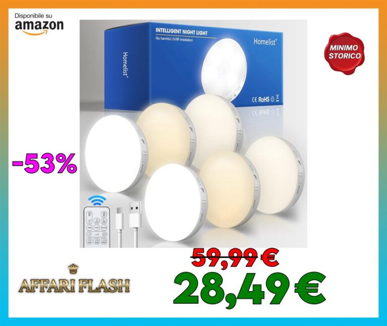 Homelist Luce LED Sottopensile con Telecomando, 6 Pezzi Luce Notturna Sensore Movimento LED Ricaricabile USB, Luci da Parete Interno per Scale, Camera da Letto, Cucine, Armadio, Soggiorno