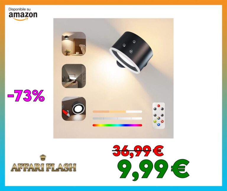 Lampada da parete, Lampada Led con Telecomando Illuminazione Ambientale RGB Dimmerabile con Batteria Ricaricabile, Funzione Timer di 1 Ora Illuminazione A Parete Touch Control 360° Ruotabile Su e Giù