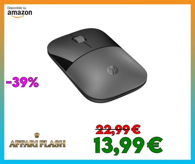 HP Z3700 Mouse Wireless, Sensore Preciso, Tecnologia LED Blue, 1200 DPI, 3 Pulsanti, Rotella Scorrimento, Ricevitore USB Wireless 2.4 GHz Incluso, Design Pratico e Confortevole, Argento