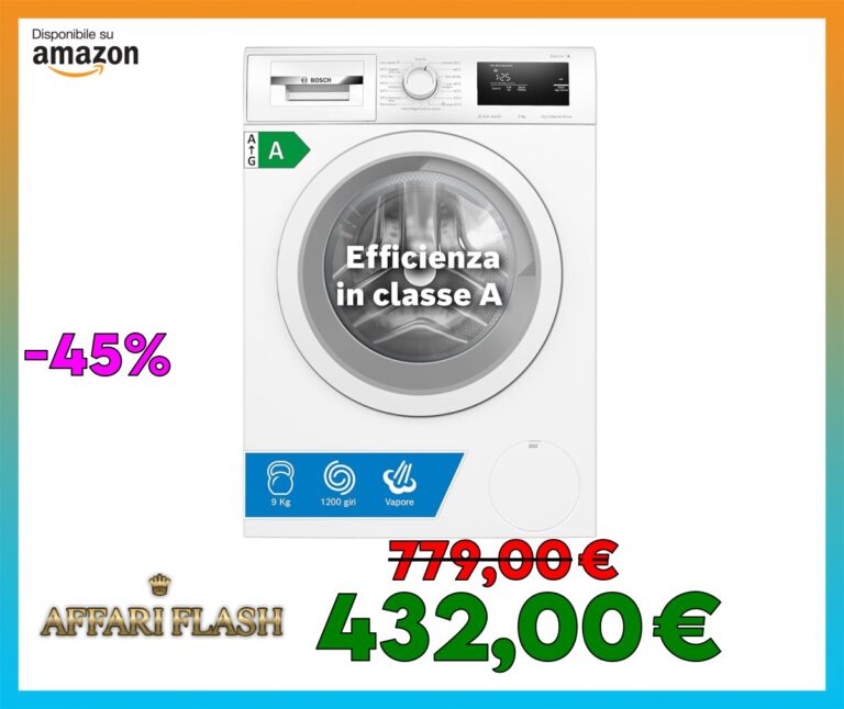 Bosch WAN24009II Serie 4 Lavatrice a carica frontale, 9 kg, 1200 giri, Classe energetica A, motore inverter con 10 anni di garanzia, riduce le pieghe e facilita la stiratura, Bianco, 60 Cm