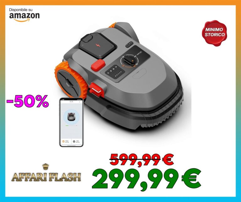 OSOTEK GM101 Robot Tagliaerba per superfici fino a 300 mq, 35% di pendenza, 100 m di cavo perimetrale, controllo WLAN/Bluetooth, sensore pioggia, ritorno automatico, lavoro multi