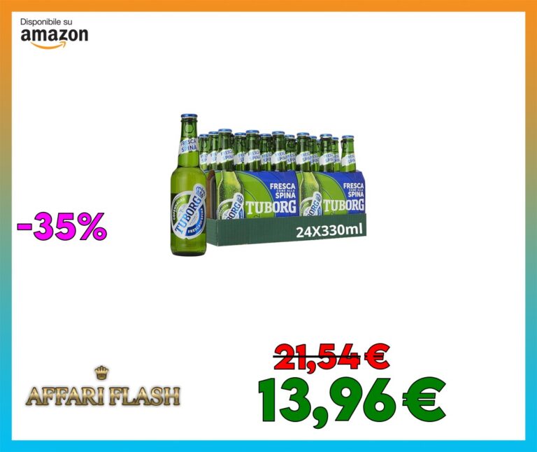 Tuborg, Cassa con 24 Bottiglie da 33cl, Birra Lager, Gusto Fresco e Dissetante, Gradazione Alcolica 5.0% Vol
