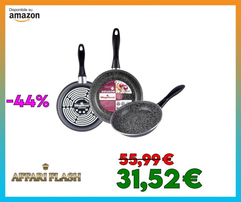 MAGEFESA K2 Gransasso Set di 3 padelle (18/20/24) cm in acciaio vetrificato, esterno grigio screziato. Antiaderente a due strati rinforzato con effetto pietra, adatto a tutti i tipi di piani cottura