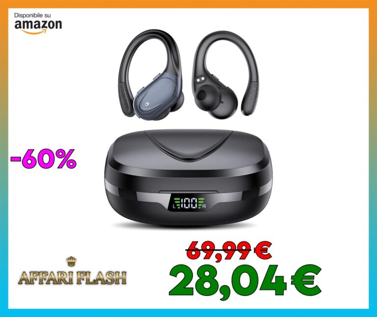 Cuffie Bluetooth, Sport Auricolari Bluetooth 5.3 con Gancio per Orecchio, 60H con Indicatore LED per Cassa di Ricarica, Chiamata ENC HD, Vestibilità Comoda, Basso Profondo, IPX7 Impermeabile(Nero).