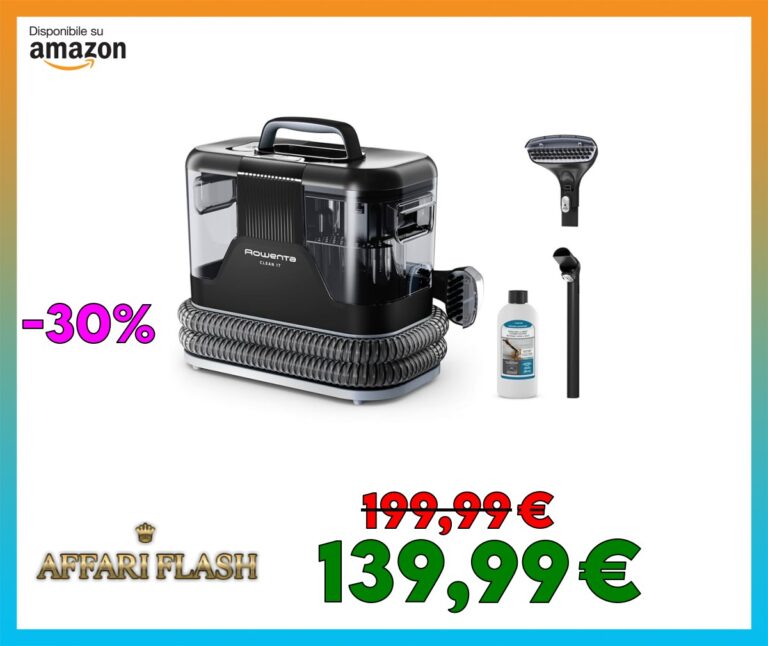 Rowenta Clean It, Lavatappeti Portatile, Lava Tappezzeria per Tappeti, Lava Divani e Auto con Testine Intercambiabili, 3,3 L, Doppio Serbatoio Acqua Pulita/Sporca e Sistema di Auto Pulizia, IN5010