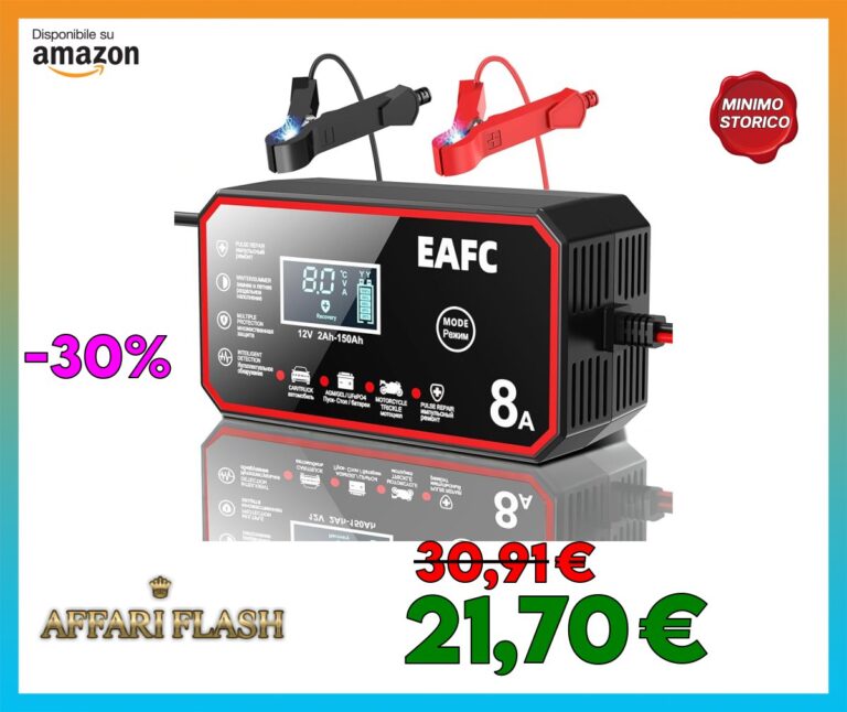 EAFC 8A Caricabatteria da Auto, 12V/8A Multi Protezioni Carica Batteria Moto,Intelligente Schermo LCD Carica Batterie Completamente Automatico per Moto,Barche, Auto, Batteria AGM