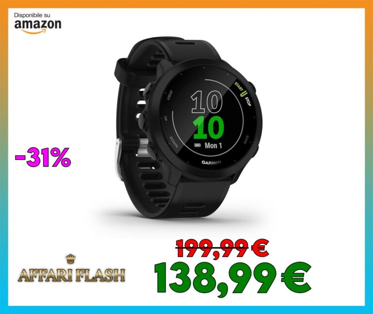 ️ Garmin Forerunner 55 (Black), Smartwatch running con GPS, Cardio, Piani di allenamento inclusi, VO2max, Allenamenti personalizzati, Garmin Connect IQ, Taglia unica