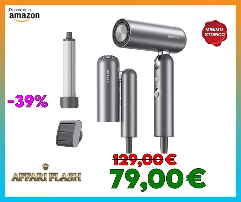 DREAME Pocket Asciugacapelli, Portatile 3 forme Pieghevoli, Phon per Capelli, Motore da 110.000 Giri al Minuto, 300 Milioni di ioni Negativi per cm³, Temperatura Costante di 57 °C