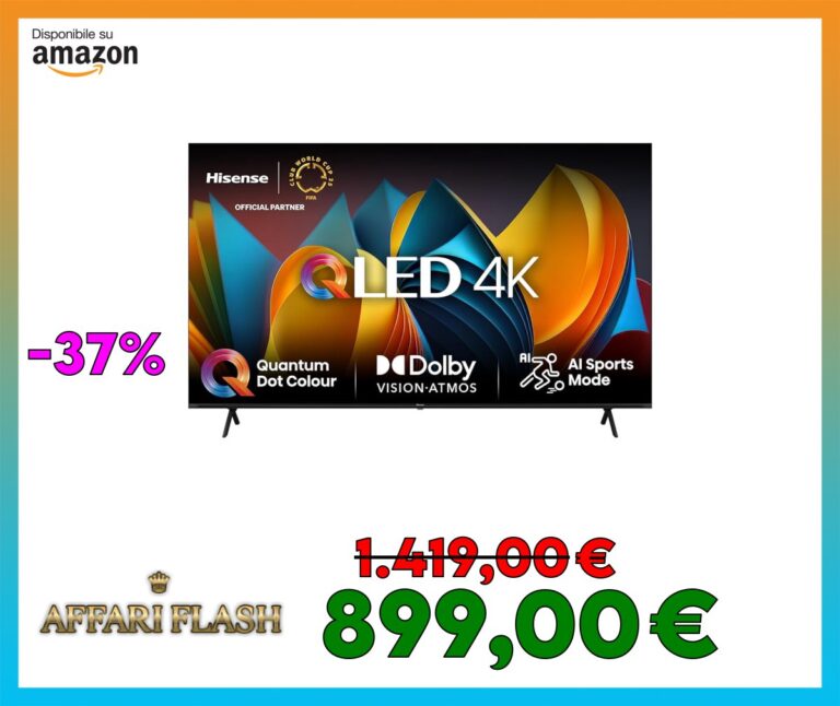 Hisense TV 85 pollici QLED 4K 85E77NQ, Smart TV VIDAA U7, Dolby Vision, HDR 10+, Game Mode Plus, Dolby Atmos, Alexa Built