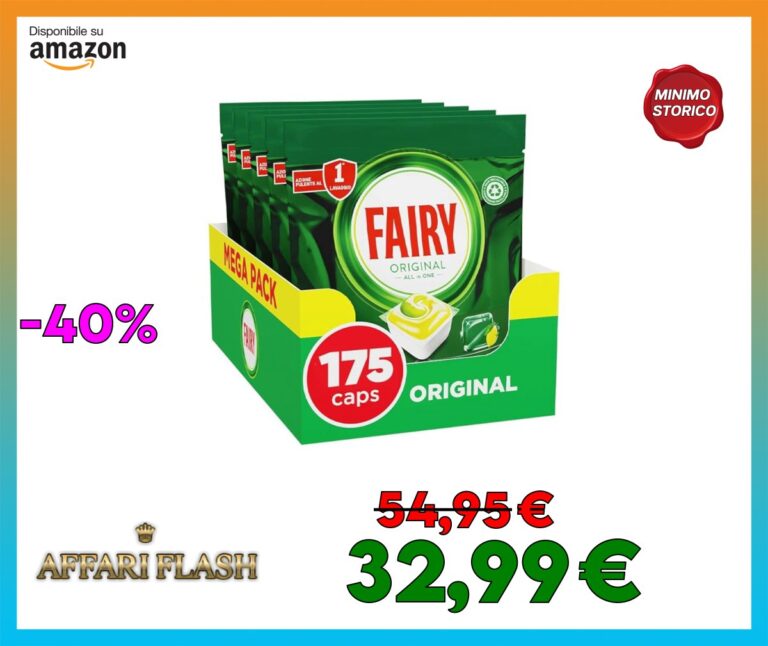 Fairy Detersivo Pastiglie Lavastoviglie Brillantante, 175 Capsule Lavastoviglie, Original Limone, Azione Pulente Al Primo Lavaggio, Efficace Sul Grasso Incrostato Con Azione Brillante