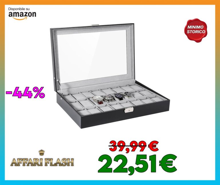 ️ Uten Porta Orologi a 24 Scomparti, Scatola per Orologi in PU con Coperchio in Vetro, Fodera Grigia, Cuscinetti Rimovibili, Fibbia in Metallo, Scatola Portagioielli per Orologi Uomo e Donna