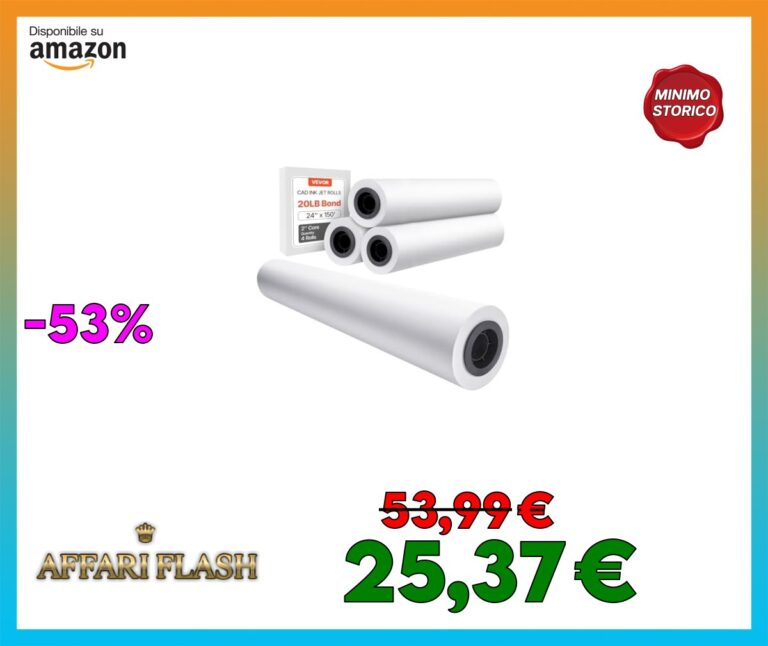 VEVOR Carta per Plotter di Grande Formato, 609,6 mm x 45,7 m, 4 Rotoli CAD Bond Rolls con Anima 50,8 mm, Rotoli di Carta per Plotter 10 kg, carta per disegni CAD, Progetti di Ingegneria, Mappe GIS