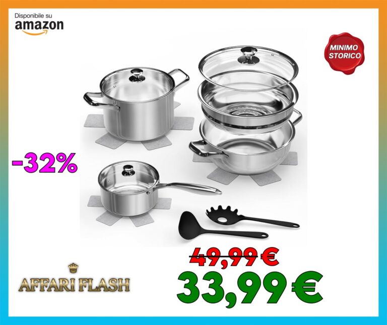 Batteria di Pentole 12 Pezzi in Acciaio Inox, Set da Cucina per Induzione Completo di Vaporiera, Include 3 Protezioni Salva