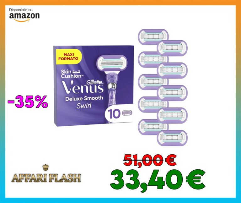 Gillette Venus Deluxe Smooth Swirl, 10 Lamette Donna di Ricambio (da 5 Lame), per una Rasatura Morbida, Idratante e Delicata, Skin Cushion, idea regalo