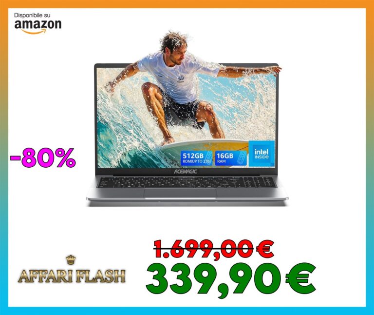 ACEMAGIC PC Portatile 15,6 Pollici 16GB DDR4 512GB SSD, N95 CPU (Fino a 3,4GHz) Notebook Computer Portatile Espandi a 2TB, BT5.0, USB3.2×2, Type