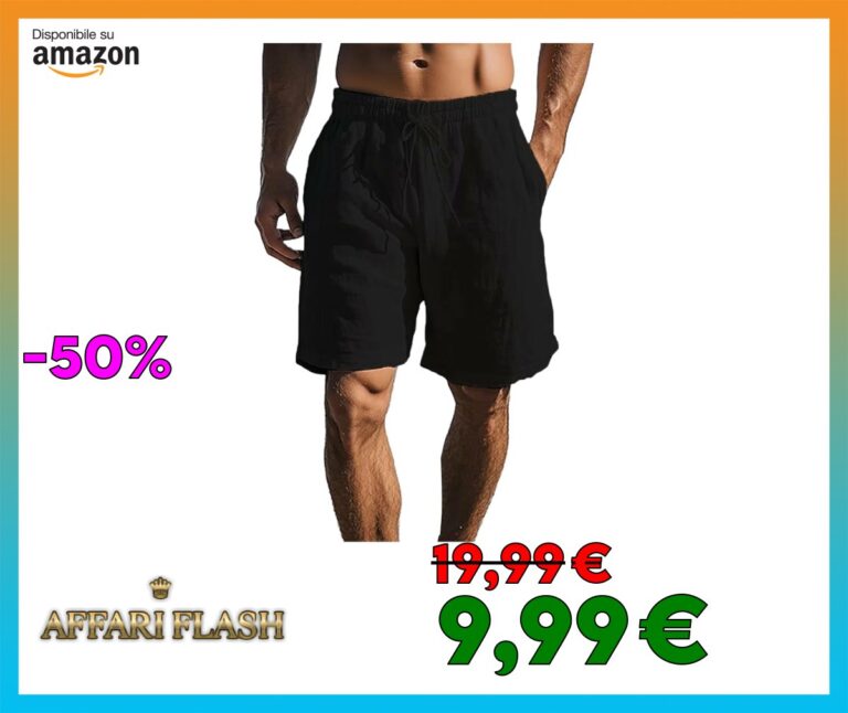 Pantaloncini Uomo Estivi Lino Cotone Pantaloni Corti Casual Leggeri e Traspiranti,Taglia Grande S