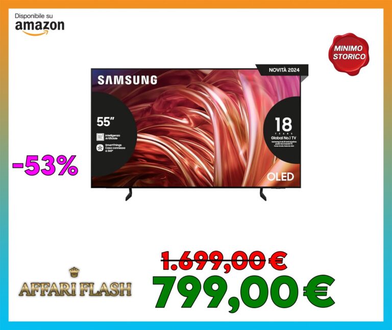 Samsung OLED TV 55″ QE55S85DAEXZT, OLED HDR, Upscaling AI 4K, Processore NQ4 AI Gen2, Design Contour, DVBT