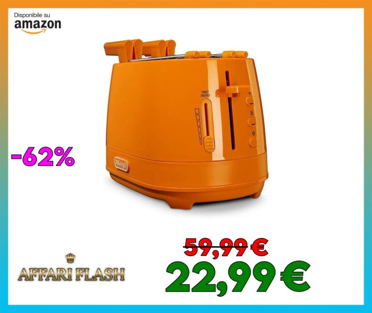 De’Longhi CTLAP2203.O Tostapane con Pinze, Controllo Progressivo del Grado di Tostatura, Indicatori Luminosi, Cassetto Raccoglibriciole, Piedini Antiscivolo, 550 Watt, Plastica, Arancione