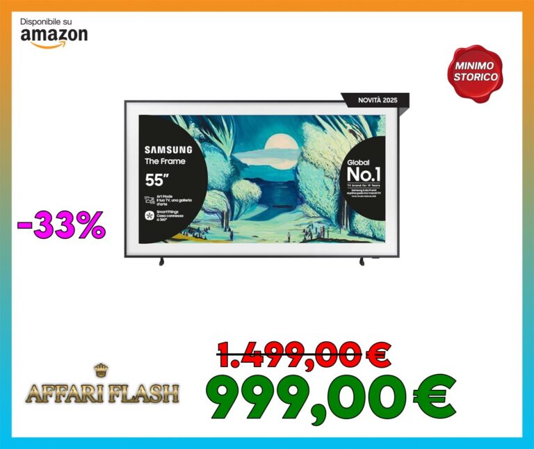 Samsung Smart TV 55” Serie LS03, Neo QLED 4K Mini LED, Include telecomando, cavo di alimentazione e manuale di istruzioni, Dimensioni con base LxAxP