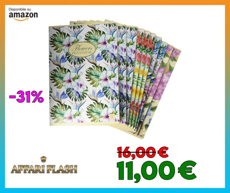 Pigna, Maxi Quaderni Nature Flowers, f.to A4 21×29,7 cm., interno 1R, righe, 80 gr., Carta Riciclata, soggetti assortiti, 10