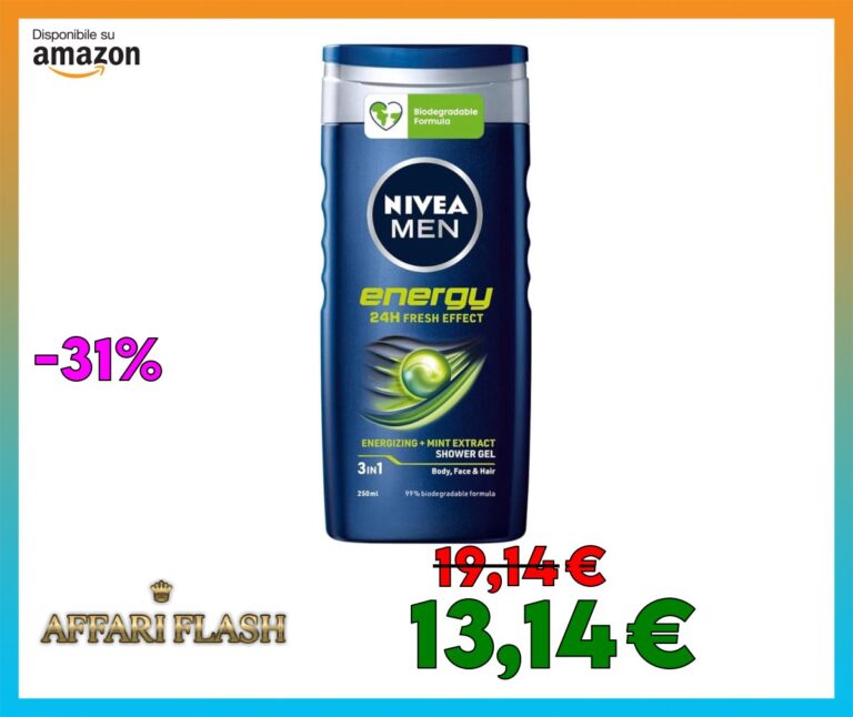 NIVEA MEN Energy Doccia Shampoo 6 x 250 ml, Docciaschiuma uomo rivitalizzante per corpo, viso e capelli, Docciaschiuma e shampoo uomo rinfrescante con Estratto di Menta