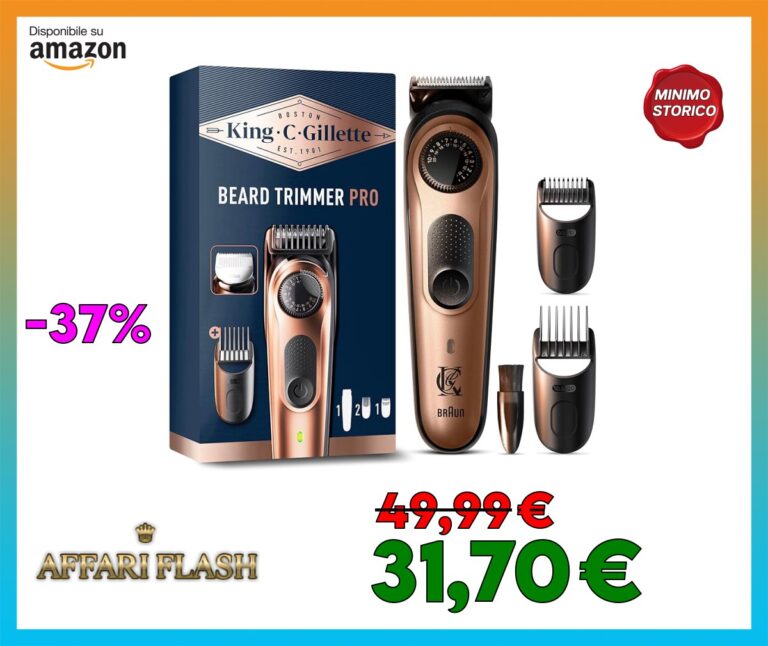 King C. Gillette RASOIO ELETTRICO BARBA PRO, Selettore di PRECISIONE, CURA BARBA UOMO, 40 IMPOSTAZIONI Di LUNGHEZZA, LAME Rasoio Affilate, PETTINI Regolatori, TESTINE Lavabili