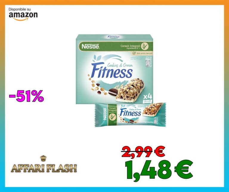 FITNESS Cookies&Cream Barrette Cereali Integrali con Biscotti e Cioccolato Bianco, 4 Barrette da 23,5g (94g)