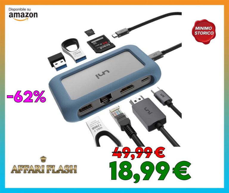 uni Adattatore HUB USB C, 8 in 1, 4K HDMI con [connettore staccabile] et Ethernet 1000M, PD100W, 2 Porta USB 3.0, lettore SD/Micro SD, Compatible per iPad Pro, MacBook, Galaxy S20 etc