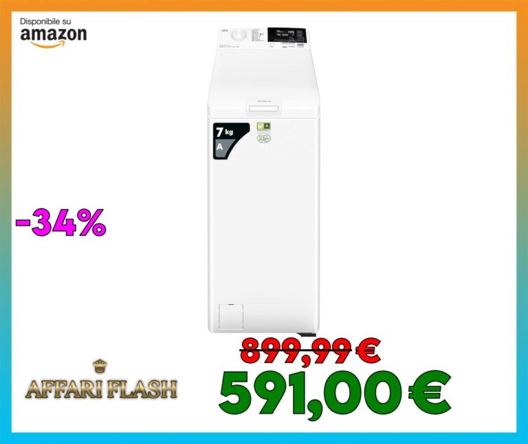 AEG 6000 Lavatrice a Carica Dall’alto, 7 kg, LTR6G37A, Tecnologia PROSENSE, Classe A, Display LCD con Touch Control, Giri 1251, 599x397x903 mm, Bianco