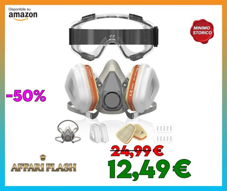 Maschera Antigas con Filtri A1P2, Costruzione, Fai da Te e Levigatura, Include 10 Filtri in Cotone e Occhiali Protettivi, Facile da Montare e Pulire