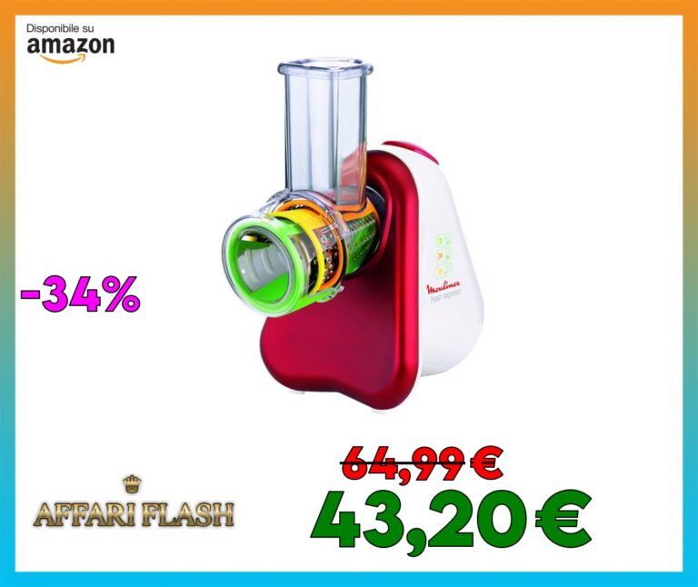 Moulinex Fresh Express 3 in 1, Affettatutto, Grattugia Elettrico, 3 Funzioni di Taglio, 200 W, Rosso, DJ7535