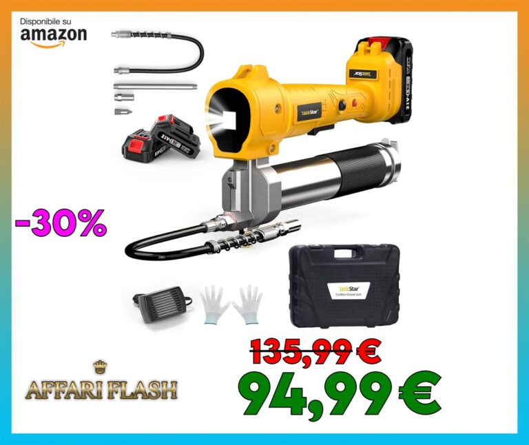 TaskStar Ingrassatore a batteria, [Super Efficiente] kit Pistola Ingrassatore Elettrica con 2 Batterie e Caricatore, Tubo Flessibile da 39,4″, 10000 PSI, Pistola per Grasso con Luce LED