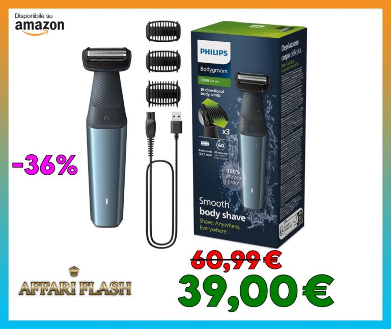 Philips Bodygroom Series 3000 Rifinitore impermeabile per inguine e corpo, rasatura precisa e confortevole, routine di cura del corpo completa, 60 minuti di autonomia, modello BG3027/03