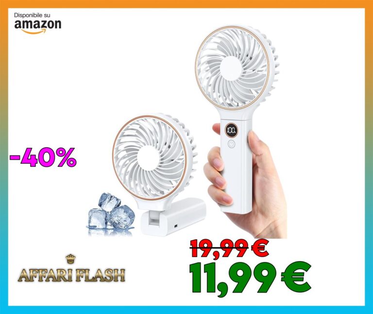 Ventilatore Portatile, Ventilatore USB Ricaricabile con 6 Velocità, 4000 mAh Mini Ventilatore Portatile, Ventilatore da Tavolo a Batteria per Esterni, Interni, Viaggi, Spostamenti, Ufficio, Bianco