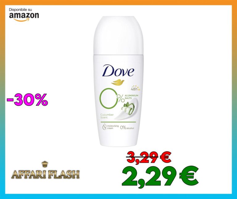 Dove, Deodorante Roll On Advanced 0% Sali Go Fresh Cetriolo, Deodorante Antitraspirante, Formula Senza Alcol e Sali di Alluminio, Protezione Fino a 48 Ore, Deodorante Uomo e Donna, 50ml