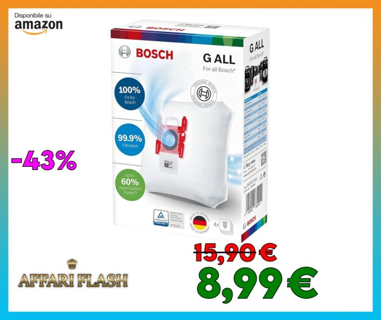 Bosch Bbz41Fgall, Quattro Sacchetti Powerprotect Per Aspirapolvere, Bianco