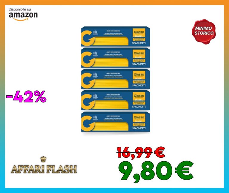 Giusto Pasta Diabel a Basso Indice Glicemico, con Fibra Integrale, Spaghetti 5 x 400 g