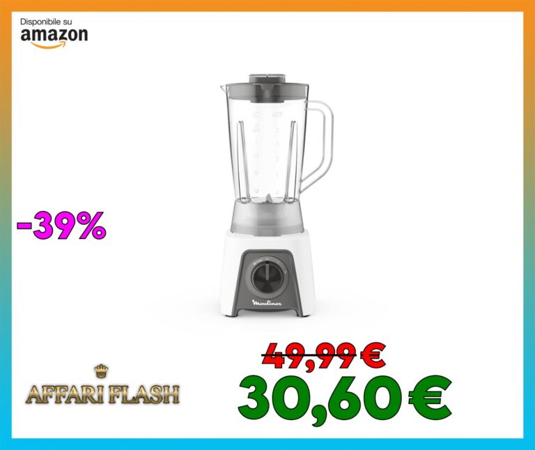 Moulinex Blendeo + Frullatore Elettrico, 450 W, 1.5 L, Tritatutto con 2 Velocità, Funzione Pulse e Tritaghiaccio, Blender Frullato, Etichetta Duraforce e Tappo Dosatore, Bianco, LM2C01