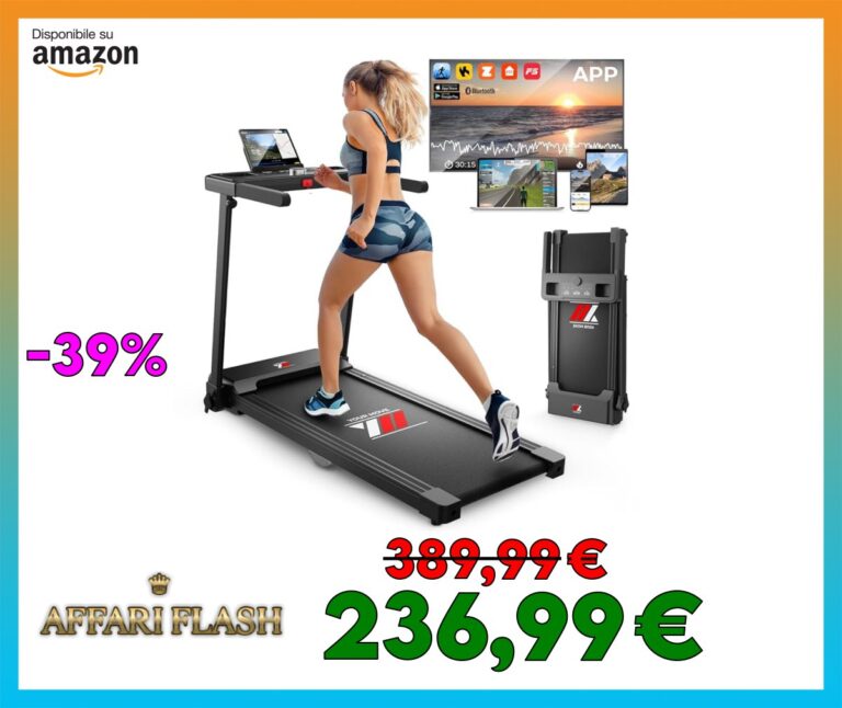 ️ YM Tapis Roulant Elettrico Salvaspazio 14 km/h NEXT 2000 PRO, Motore 2HP (Picco 3,5HP), Brand Italiano, Ampia Superfice Corsa, Telaio rinforzato, APP Kinomap BitGym Zwift, Pieghevole, Assistenza ITA