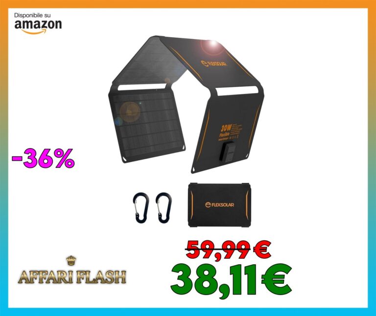 Pannello solare portatile da 30 W, caricatore pieghevole per pannello solare con USB A/C QC2.0/PD 2.0, impermeabile IP67, pannello solare monocristallino, per campeggio